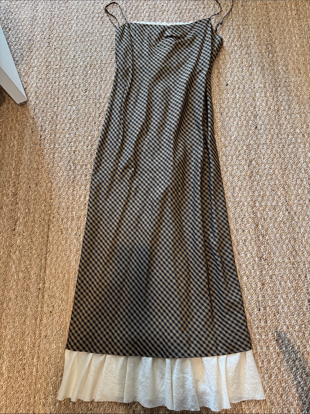 ANTONIO MELANI Black and White Gingham Midi Dress with Lace Hem